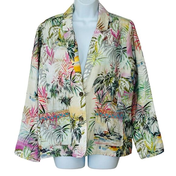 Johnny Was Linen Blazer Size S Tropical Paradise Resort Boho Relaxed - Picture 1 of 10